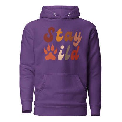 Retro Stay Wild Hoodie - in Purple, front view - VibePrintPop