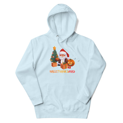 Thanksgiving Hoodie - in Sky Blue, front view - VibePrintPop