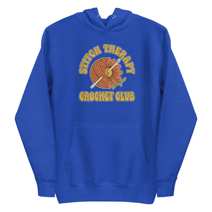 Retro Crochet Club Hoodie - in Team Royal, front view - VibePrintPop