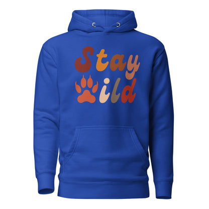 Retro Stay Wild Hoodie - in Team Royal, front view - VibePrintPop