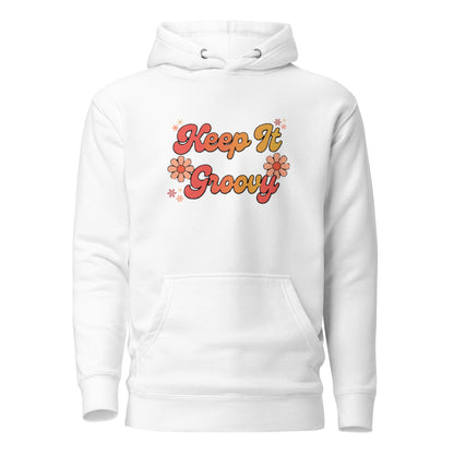 Groovy Hoodie - in White, front view - VibePrintPop