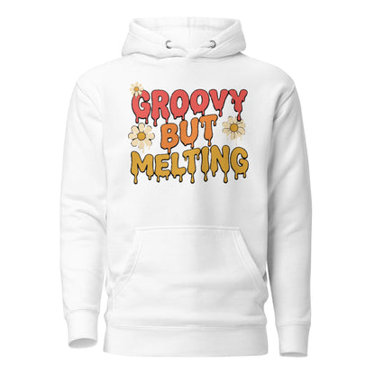 Groovy But Melting Hoodie - in White, front view - VibePrintPop