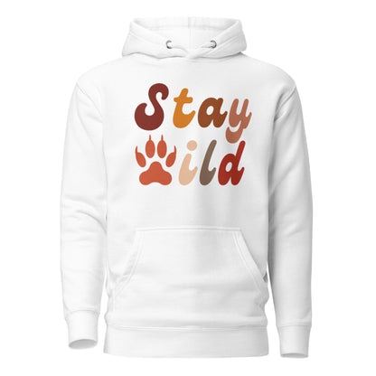 Retro Stay Wild Hoodie - in White, front view - VibePrintPop
