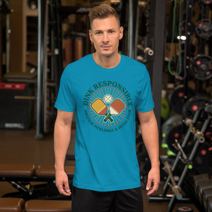 Retro Dink Responsibly Pickleball T-Shirt - in Aqua, front view - VibePrintPop