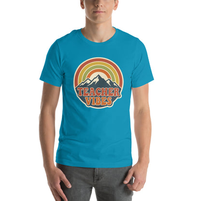 Teacher Vintage Retro Sunset Appreciation Tee - in Aqua, front view - VibePrintPop