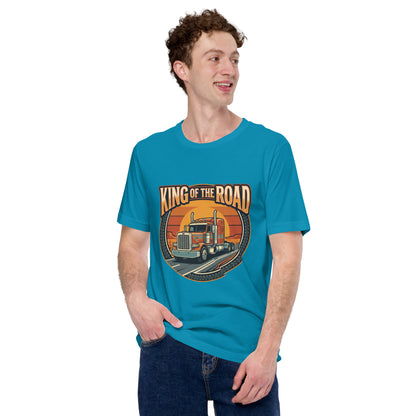 Truck Driver Open Road Vintage Tee - in Aqua, front view - VibePrintPop