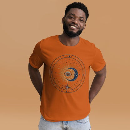 Mystic Celestial Sun and Moon Tee - in Autumn, front view - VibePrintPop