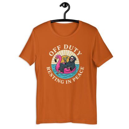 Retro Off Duty Grim Reaper T-Shirt - in Autumn, front view - VibePrintPop