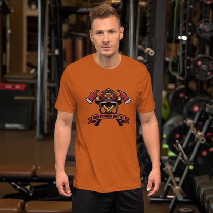 Firefighter Brotherhood Bold Emblem Tee - in Autumn, front view - VibePrintPop