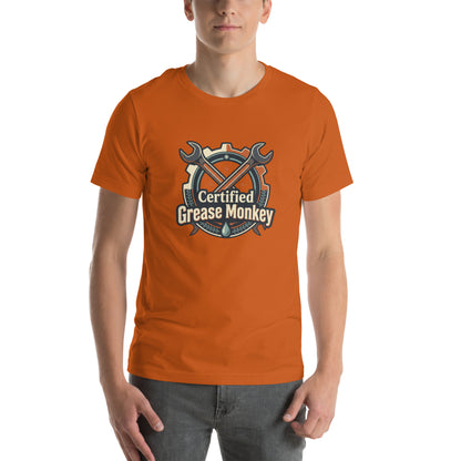 Mechanic Grease Monkey Retro Garage Tee - in Autumn, front view - VibePrintPop