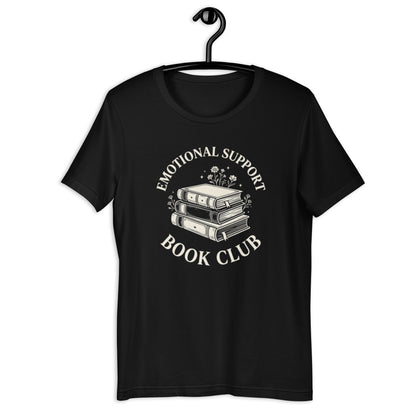 Retro Emotional Support Book Club Shirt - in Black, front view - VibePrintPop