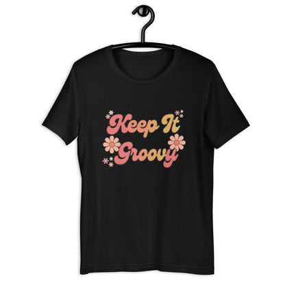 Keep It Groovy T-Shirt - in Black, front view - VibePrintPop