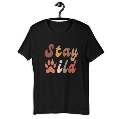 Retro Stay Wild T-Shirt - in Black, front view - VibePrintPop