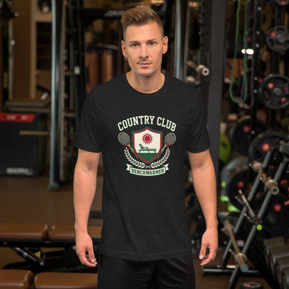 Retro Country Club Benchwarmer T-Shirt - in Black Heather, front view - VibePrintPop