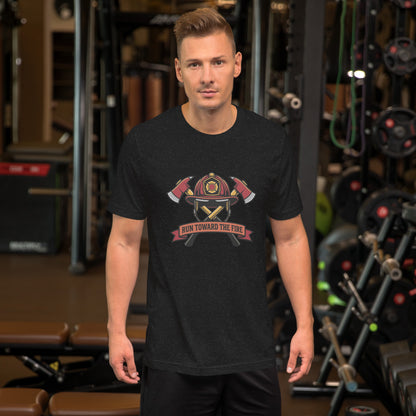 Firefighter Brotherhood Bold Emblem Tee - in Black Heather, front view - VibePrintPop