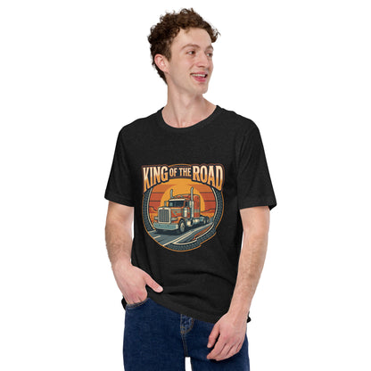 Truck Driver Open Road Vintage Tee - in Black Heather, front view - VibePrintPop