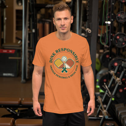 Retro Dink Responsibly Pickleball T-Shirt - in Burnt Orange, front view - VibePrintPop