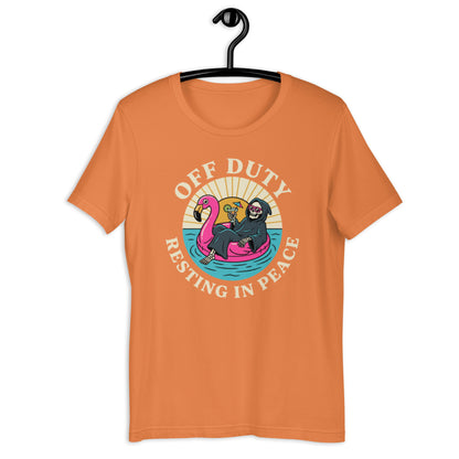 Retro Off Duty Grim Reaper T-Shirt - in Burnt Orange, front view - VibePrintPop