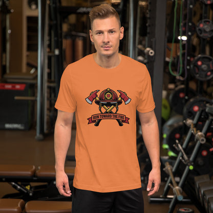 Firefighter Brotherhood Bold Emblem Tee - in Burnt Orange, front view - VibePrintPop