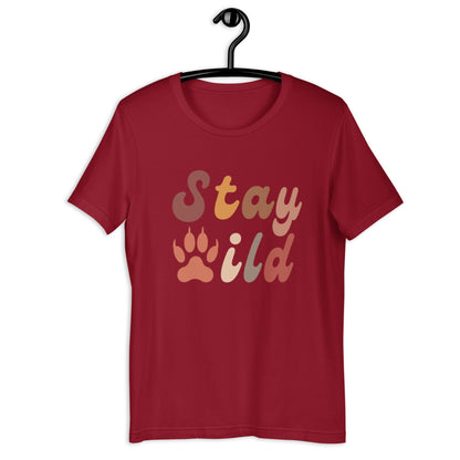 Retro Stay Wild T-Shirt - in Cardinal, front view - VibePrintPop