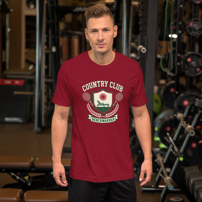 Retro Country Club Benchwarmer T-Shirt - in Cardinal, front view - VibePrintPop