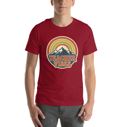 Teacher Vintage Retro Sunset Appreciation Tee - in Cardinal, front view - VibePrintPop