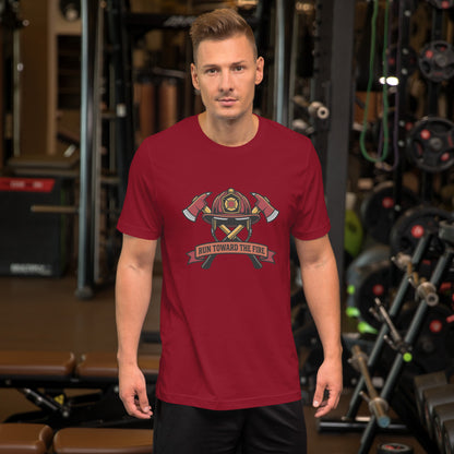 Firefighter Brotherhood Bold Emblem Tee - in Cardinal, front view - VibePrintPop