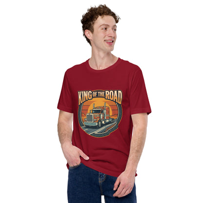 Truck Driver Open Road Vintage Tee - in Cardinal, front view - VibePrintPop