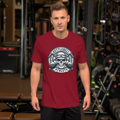 No Pain No Gain Retro Gym Tee - in Cardinal, front view - VibePrintPop
