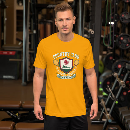 Retro Country Club Benchwarmer T-Shirt - in Gold, front view - VibePrintPop