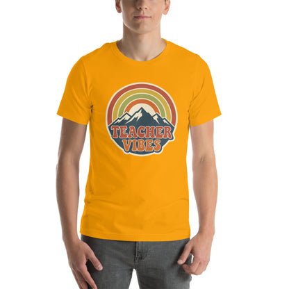 Teacher Vintage Retro Sunset Appreciation Tee - in Gold, front view - VibePrintPop