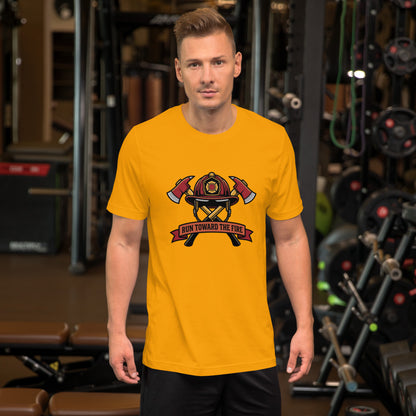 Firefighter Brotherhood Bold Emblem Tee - in Gold, front view - VibePrintPop