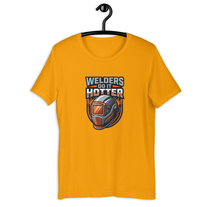 Welder Sparks Fly Bold Trade Tee - in Gold, front view - VibePrintPop