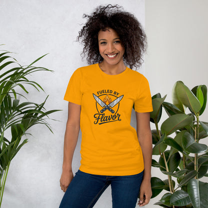 Chef Culinary Passion Vintage Kitchen Tee - in Gold, front view - VibePrintPop