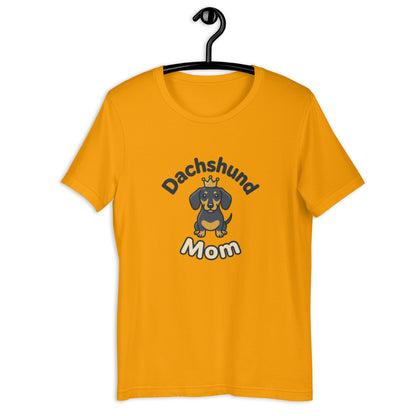 Dachshund Mom Cute Weiner Dog Graphic Tee - in Gold, front view - VibePrintPop