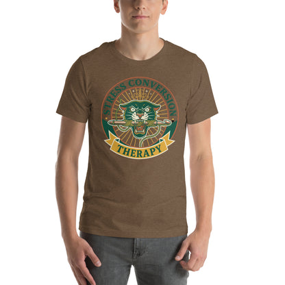 Retro Stressed Crafter T-Shirt - in Heather Brown, front view - VibePrintPop