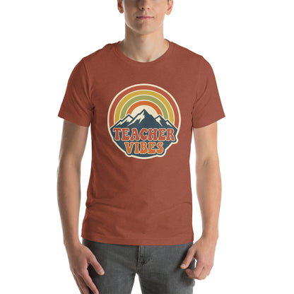 Teacher Vintage Retro Sunset Appreciation Tee - in Heather Clay, front view - VibePrintPop