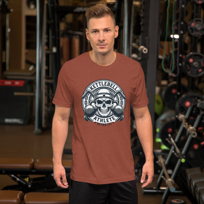 No Pain No Gain Retro Gym Tee - in Heather Clay, front view - VibePrintPop