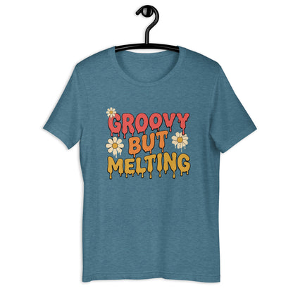 Groovy But Melting T-Shirt - in Heather Deep Teal, front view - VibePrintPop