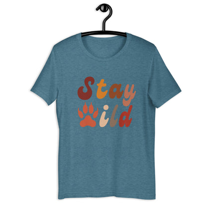 Retro Stay Wild T-Shirt - in Heather Deep Teal, front view - VibePrintPop