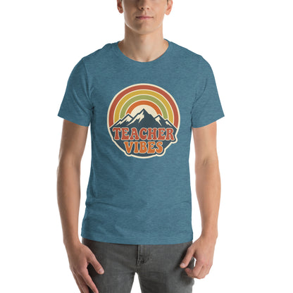 Teacher Vintage Retro Sunset Appreciation Tee - in Heather Deep Teal, front view - VibePrintPop