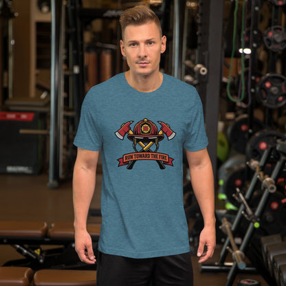Firefighter Brotherhood Bold Emblem Tee - in Heather Deep Teal, front view - VibePrintPop
