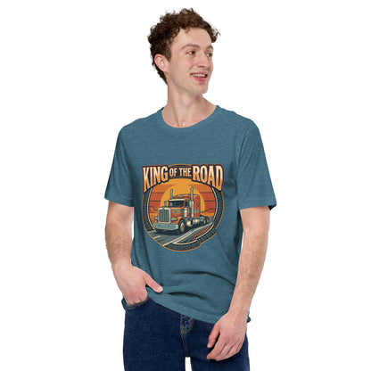 Truck Driver Open Road Vintage Tee - in Heather Deep Teal, front view - VibePrintPop