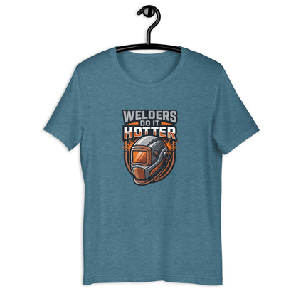 Welder Sparks Fly Bold Trade Tee - in Heather Deep Teal, front view - VibePrintPop