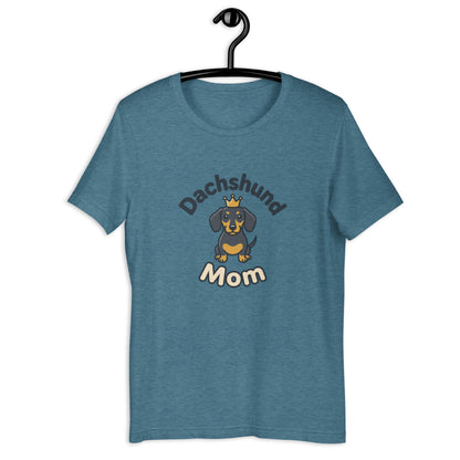 Dachshund Mom Cute Weiner Dog Graphic Tee - in Heather Deep Teal, front view - VibePrintPop