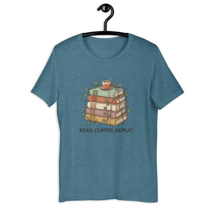 Just One More Chapter Book Tee - in Heather Deep Teal, front view - VibePrintPop