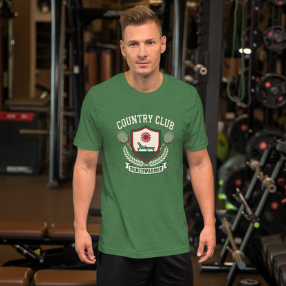 Retro Country Club Benchwarmer T-Shirt - in Heather Grass Green, front view - VibePrintPop