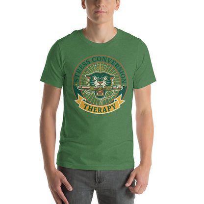 Retro Stressed Crafter T-Shirt - in Heather Grass Green, front view - VibePrintPop