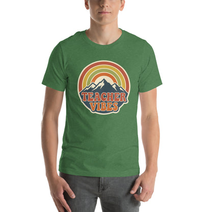 Teacher Vintage Retro Sunset Appreciation Tee - in Heather Grass Green, front view - VibePrintPop