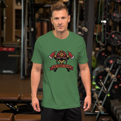 Firefighter Brotherhood Bold Emblem Tee - in Heather Grass Green, front view - VibePrintPop